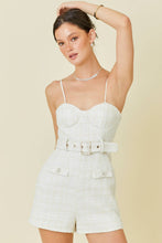 Load image into Gallery viewer, Tweed romper with belt and pearl buttons
