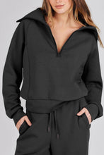 Load image into Gallery viewer, Solid half zip Long sleeve sweatshirt wide leg Relaxed set
