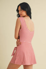 Load image into Gallery viewer, Gingham Print Sleeveless Wrap Tie Front Dress
