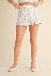 Ditsy Print Side Slit A-Line Skort