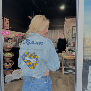 WEST VIRGINIA CHECKERED LIP DENIM JACKET