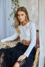 Load image into Gallery viewer, 32452T - Ribbed Crop Bust line Curve Rhinestone Fringe Top
