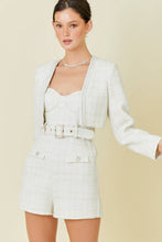 Load image into Gallery viewer, Tweed romper with belt and pearl buttons
