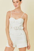 Load image into Gallery viewer, Tweed romper with belt and pearl buttons
