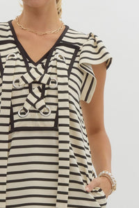 ENTRO D25365 STRIPED GROMMET DRESS