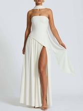 Load image into Gallery viewer, Effortless asymmetrical strapless evening dress w scarf
