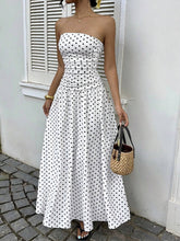 Load image into Gallery viewer, Y2k Boho Beach Polka Dots Strapless Ruched Dress
