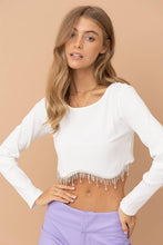 Load image into Gallery viewer, 32452T - Ribbed Crop Bust line Curve Rhinestone Fringe Top
