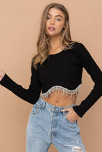 Load image into Gallery viewer, 32452T - Ribbed Crop Bust line Curve Rhinestone Fringe Top
