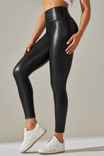 Load image into Gallery viewer, Black  color high waist faux matt leather skinny leggings
