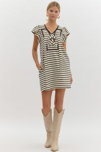 ENTRO D25365 STRIPED GROMMET DRESS