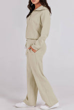 Load image into Gallery viewer, Solid half zip Long sleeve sweatshirt wide leg Relaxed set
