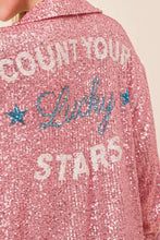 Load image into Gallery viewer, PINK SEQUIN BUTTON UP &quot;COUNT YOUR LUCKY STARS&quot;
