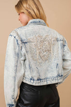 Load image into Gallery viewer, 80037J - Acid Washed Shoulder Beading Denim Jacket
