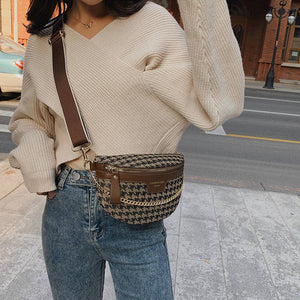 LEOPARD PRINT BLACK CHAIN STRAP FANNY BELT BAG_CWAB0923