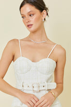 Load image into Gallery viewer, Tweed romper with belt and pearl buttons
