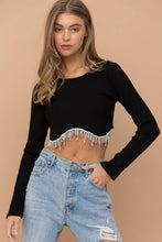 Load image into Gallery viewer, 32452T - Ribbed Crop Bust line Curve Rhinestone Fringe Top
