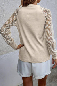 Stripe Mesh Long Sleeve Top