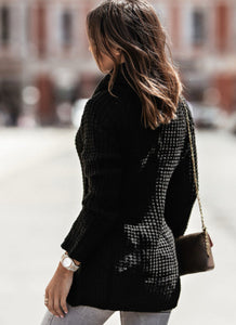 BLACK KNIT WRAPPED TURTLE NECK SWEATER