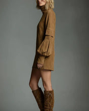 Load image into Gallery viewer, Vintage Faux Suede Cargo Pocket Long-Sleeve Mini Dress
