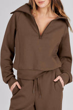 Load image into Gallery viewer, Solid half zip Long sleeve sweatshirt wide leg Relaxed set
