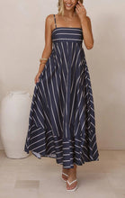 Load image into Gallery viewer, Stripe print Full A-line skirt maxi strappy dress
