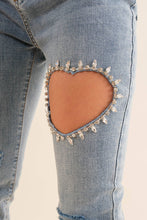 Load image into Gallery viewer, 22300P - Crop Stretch Ankle Button Heart Cut Out Denim Jeans
