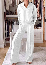 Load image into Gallery viewer, Plain V-neck Sweatshirt Elastic Waist wide leg Lounge Set

