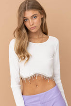 Load image into Gallery viewer, 32452T - Ribbed Crop Bust line Curve Rhinestone Fringe Top
