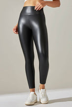 Load image into Gallery viewer, Black  color high waist faux matt leather skinny leggings
