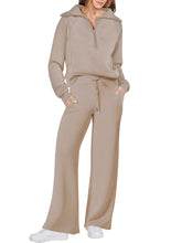 Load image into Gallery viewer, Solid half zip Long sleeve sweatshirt wide leg Relaxed set
