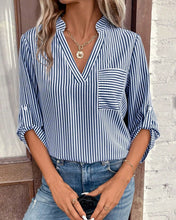 Load image into Gallery viewer, V-Neck Pullover Stripe Print Casual Shirt
