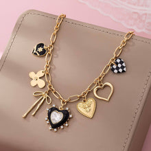 Load image into Gallery viewer, CHARM NECKLACE-BOW CHECKER HEART RHINESTONE | 80N92728

