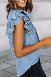 DENIM RUFFLE TOP
