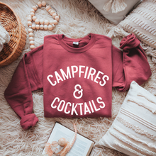 Load image into Gallery viewer, White Campfires and Cocktails Crewneck Sweatshirt
