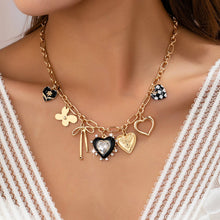 Load image into Gallery viewer, CHARM NECKLACE-BOW CHECKER HEART RHINESTONE | 80N92728
