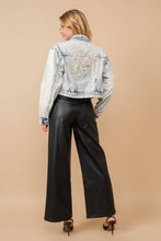 Load image into Gallery viewer, 80037J - Acid Washed Shoulder Beading Denim Jacket
