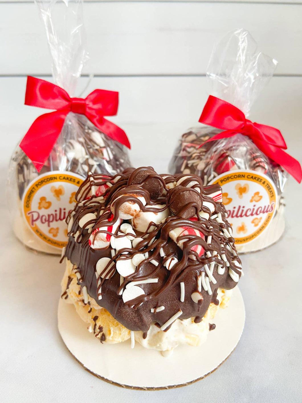 Chocolate Candy Cane Mini Gourmet Popcorn Cakes