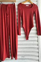 Load image into Gallery viewer, Long sleeve slinky bodysuit with matching flare pants set
