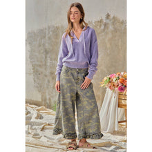 Load image into Gallery viewer, CAMOUFLAGE DENIM RUFFLED HEM MID RISE BLOOMER PANTS
