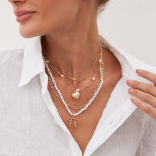 Load image into Gallery viewer, BEAUTIFUL BOW PEARL HEART PENDANT LAYERED NECKLACE |40NK9547
