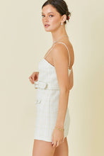 Load image into Gallery viewer, Tweed romper with belt and pearl buttons
