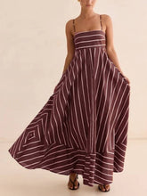 Load image into Gallery viewer, Stripe print Full A-line skirt maxi strappy dress

