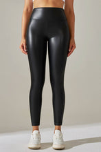 Load image into Gallery viewer, Black  color high waist faux matt leather skinny leggings
