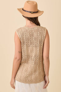 Long Crochet Knitted Vest With Front Tie Strap