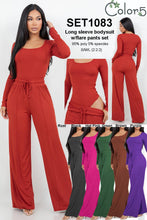 Load image into Gallery viewer, Long sleeve slinky bodysuit with matching flare pants set
