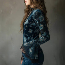 Load image into Gallery viewer, Floral Lace Trim Long Sleeve Blouse

