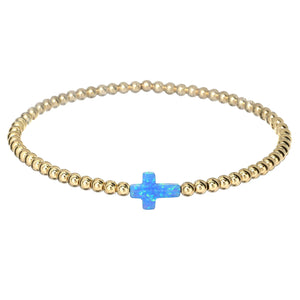 BARA BOHEME 18K FILLED BEADS W/ OPAL CROSS CHARM