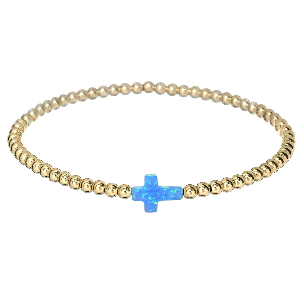 BARA BOHEME 18K FILLED BEADS W/ OPAL CROSS CHARM