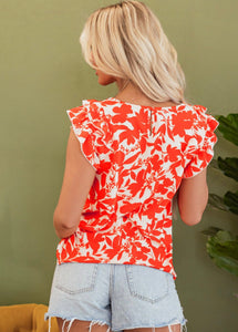 ORANGE FLORAL RUFFLED SLEEVE